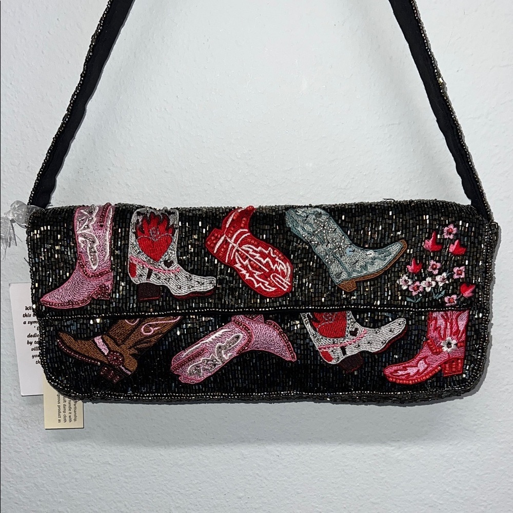 From India To You | Cowgirl Boot Embroidered Beaded Shoulder Bag